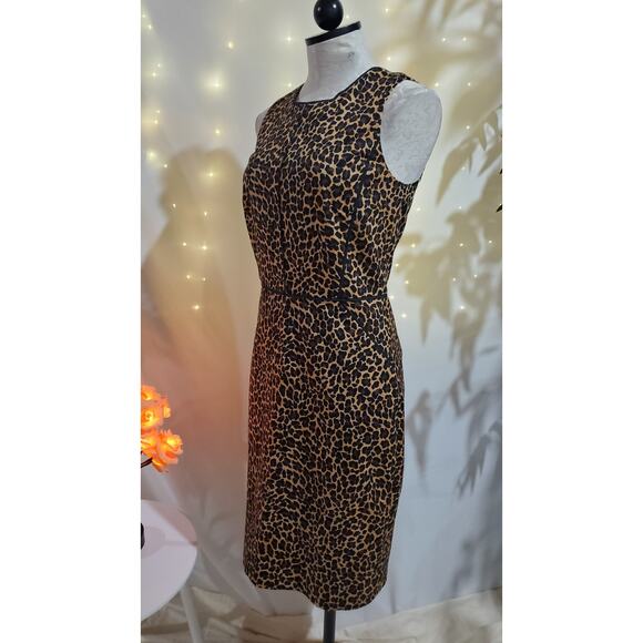 J. Crew NWT Leopard Animal Print Sheath Dress Womens Size 2 Bi-Stretch Cotton - Picture 3 of 13
